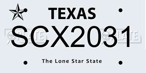 SCX2031 Texas License Plate