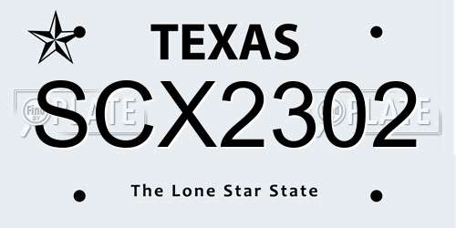 SCX2302 Texas License Plate