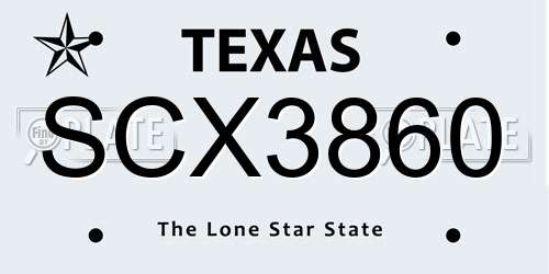 SCX3860 Texas License Plate
