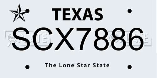 SCX7886 Texas License Plate