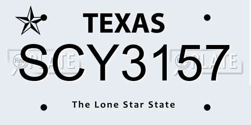 SCY3157 Texas License Plate