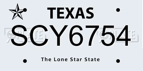 SCY6754 Texas License Plate