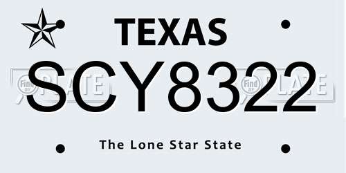 SCY8322 Texas License Plate