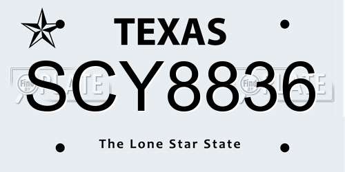 SCY8836 Texas License Plate