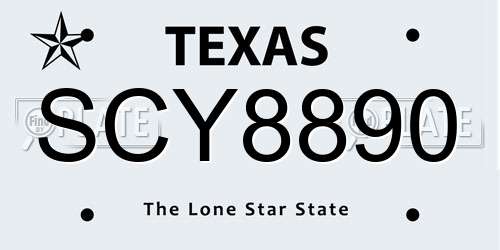 SCY8890 Texas License Plate