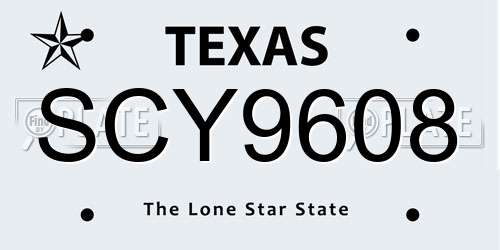 SCY9608 Texas License Plate