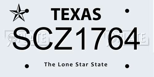 SCZ1764 Texas License Plate