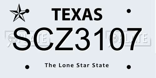 SCZ3107 Texas License Plate