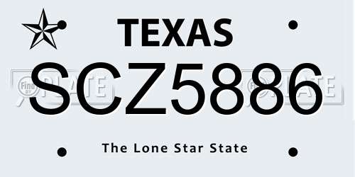 SCZ5886 Texas License Plate