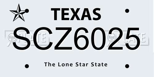 SCZ6025 Texas License Plate