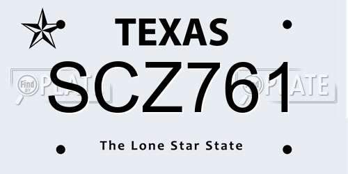 SCZ761 Texas License Plate