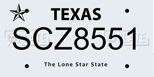 SCZ8551 Texas License Plate