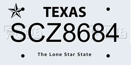 SCZ8684 Texas License Plate