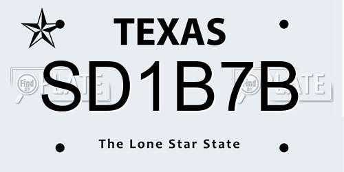 SD1B7B Texas License Plate