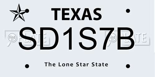 SD1S7B Texas License Plate