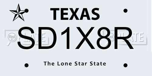 SD1X8R Texas License Plate