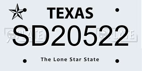 SD20522 Texas License Plate