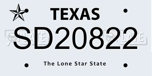 SD20822 Texas License Plate