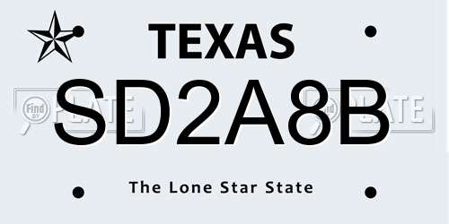 SD2A8B Texas License Plate