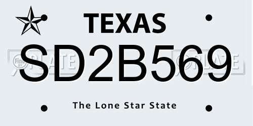 SD2B569 Texas License Plate
