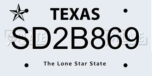 SD2B869 Texas License Plate