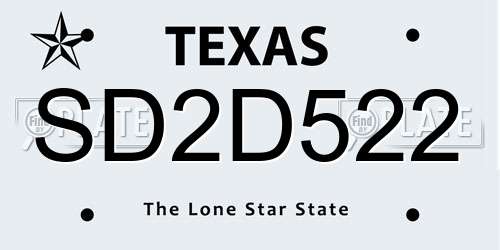 SD2D522 Texas License Plate