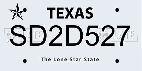 SD2D527 Texas License Plate