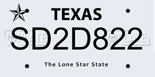 SD2D822 Texas License Plate