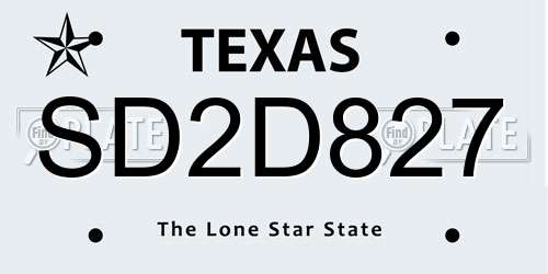 SD2D827 Texas License Plate