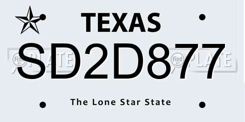 SD2D877 Texas License Plate