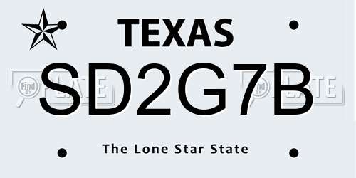 SD2G7B Texas License Plate