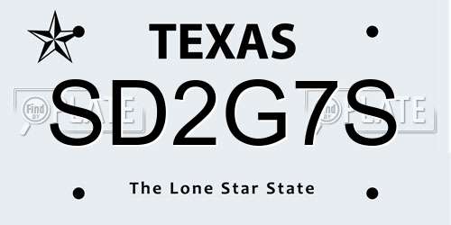 SD2G7S Texas License Plate