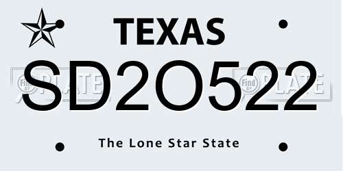 SD2O522 Texas License Plate