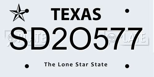 SD2O577 Texas License Plate
