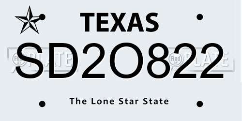 SD2O822 Texas License Plate