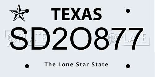SD2O877 Texas License Plate