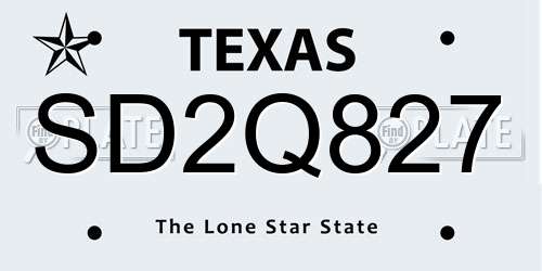 SD2Q827 Texas License Plate