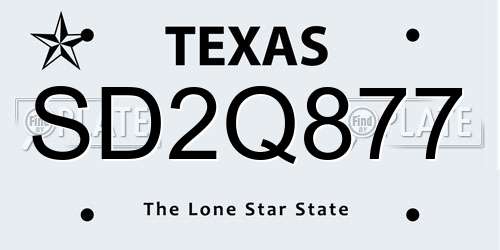 SD2Q877 Texas License Plate