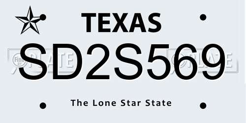 SD2S569 Texas License Plate