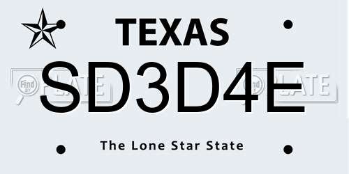 SD3D4E Texas License Plate