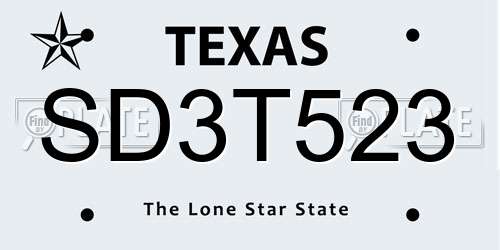 SD3T523 Texas License Plate