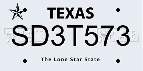 SD3T573 Texas License Plate