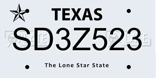SD3Z523 Texas License Plate