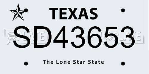 SD43653 Texas License Plate