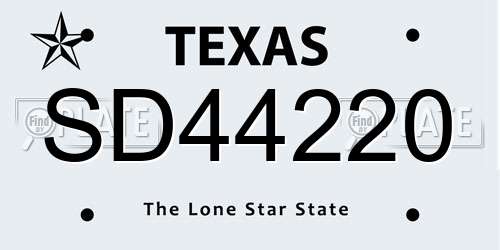 SD44220 Texas License Plate