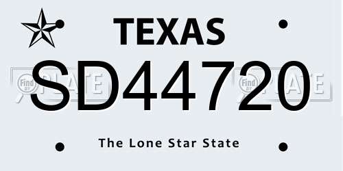 SD44720 Texas License Plate