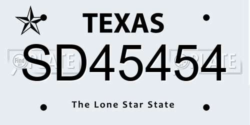 SD45454 Texas License Plate