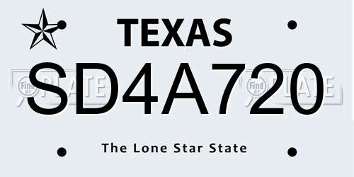 SD4A720 Texas License Plate