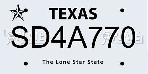 SD4A770 Texas License Plate