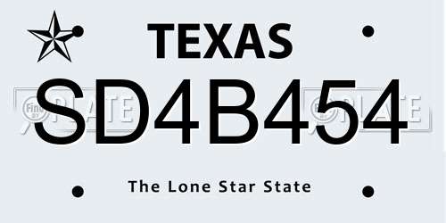 SD4B454 Texas License Plate